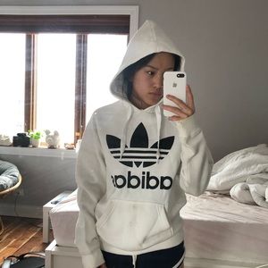 WHITE ADIDAS XS TREFOIL LOGO HOODIE